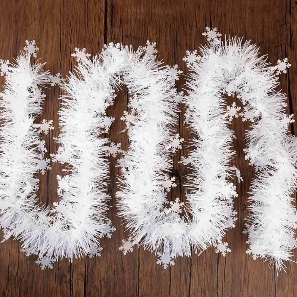 2 Stück 2M Weihnachtsflocken Lametta Weißes Lametta Weihnachts-Lametta Girlande Band Deckenhänger Weihnachtsbaum Dekoration Weihnachten