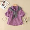 ZANZEA Blusa Casual de Mujer con Cuello Vuelto, Manga Corta Suelta a Rayas