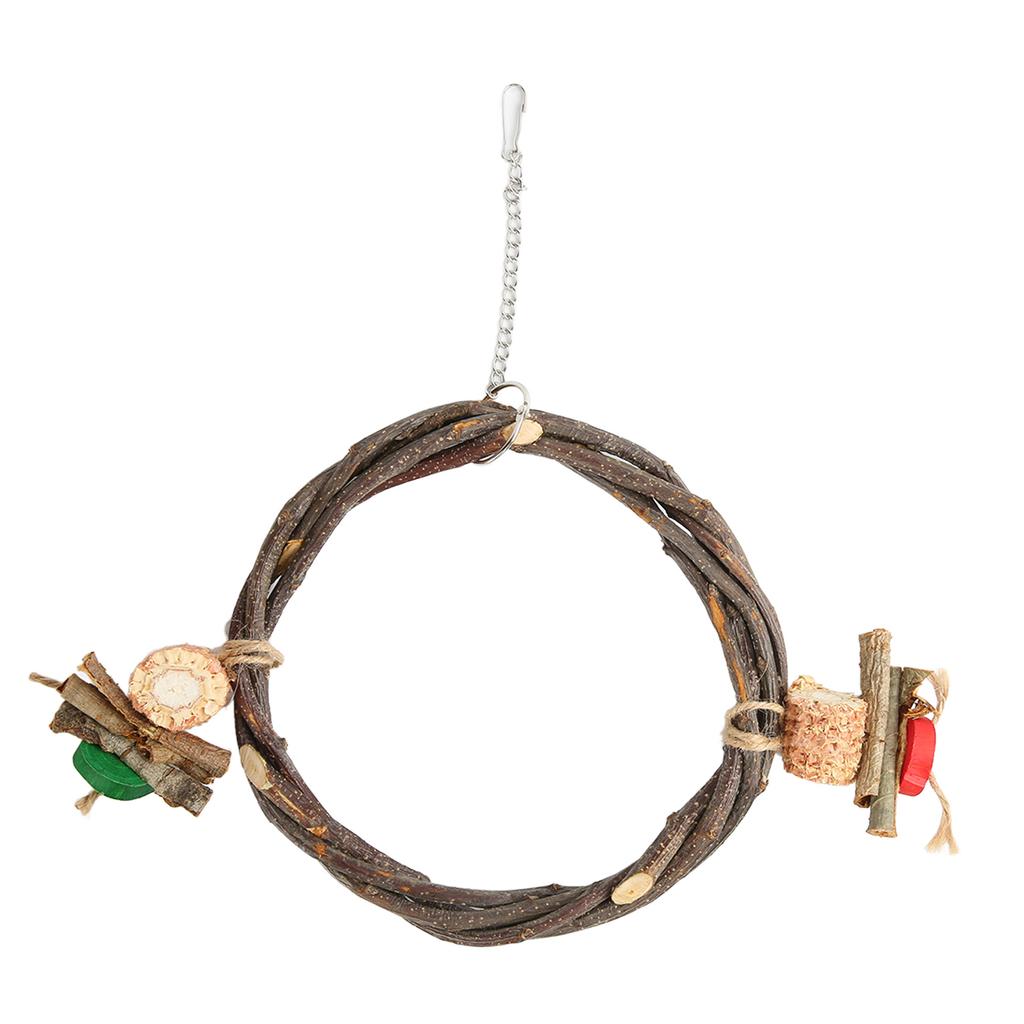 Wooden Bird Swing Perch Branch Woven Ring Colorful Food Colouring Parrot Hanging Swing Toy for