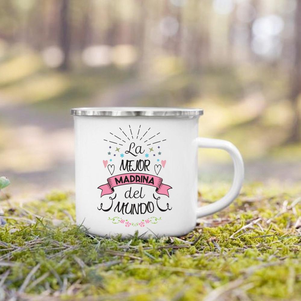 Möchtest du meine Patentante sein? Bedruckte Emaille-Tasse für Getränke, Milch, Kaffee. Antrag auf Patenamt. Retro-Tassen. Beste Idee Geschenke für Madrina