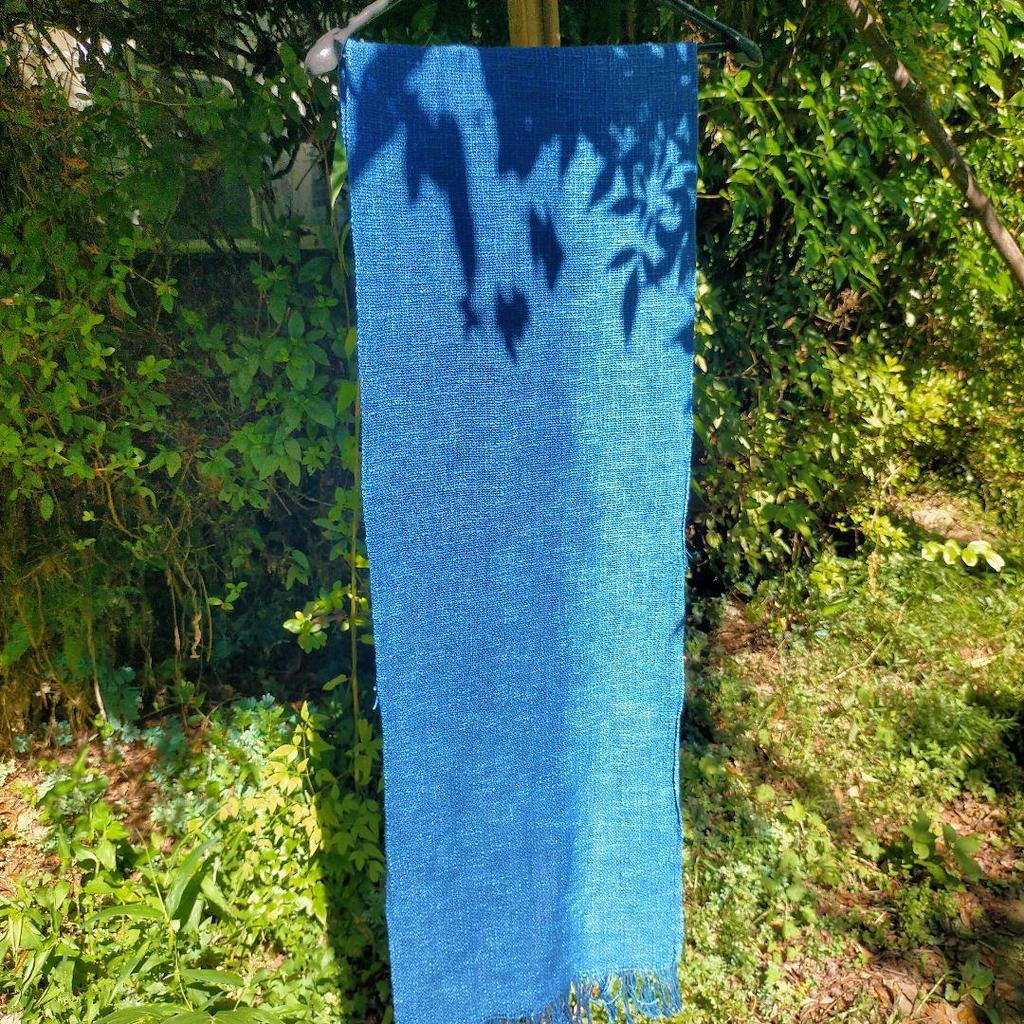 Used Indigo dyed cotton pongee (100% cotton) stole, gradient