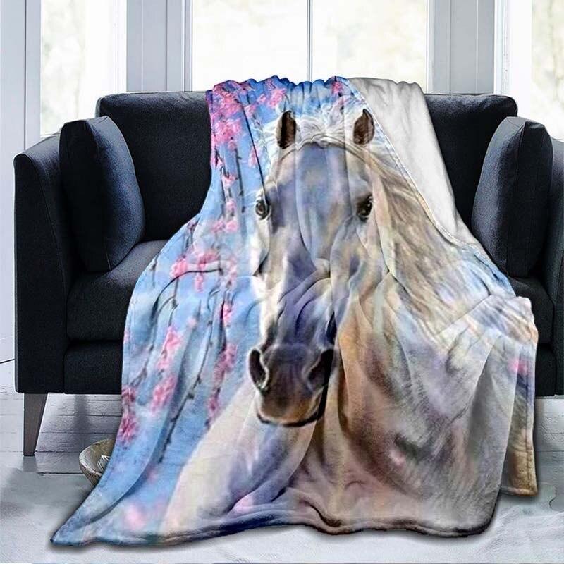 Horse Rose Blanket Animal Flannel Blankets 3D Art Print Blankets Sofa Bed Blankets for Adults Children Throw Blankets Home Decor