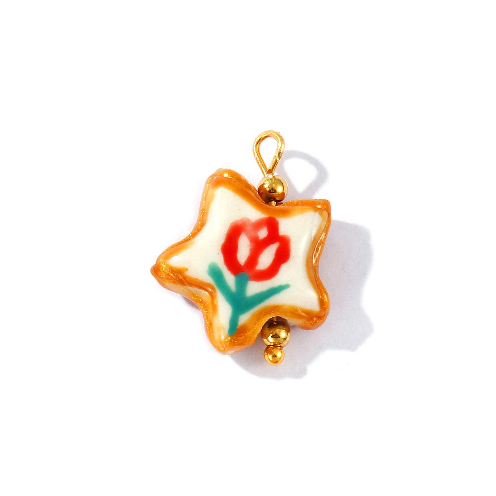 

2Pcs Resin Charms Double-Side Enamel Pentagram Star Square Painted Flower Mango 304 Stainless Steel Pendant DIY Necklace 21x16mm