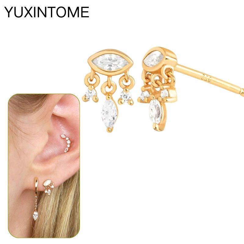 925 Silbernadel Exquisite Weiße Zirkon Steckerohrringe für Damen Geometrische Lange Kette Quaste Ohrringe Luxuriöser Schmuck