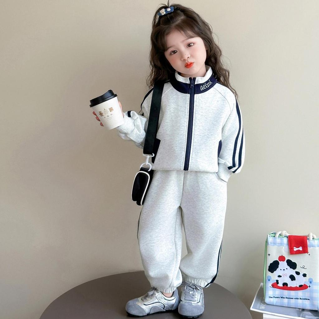 Mädchen Frühling und Herbst 2025 Mode Zip-Up Sportbekleidung Set - Zweiteilig für kleine Mädchen