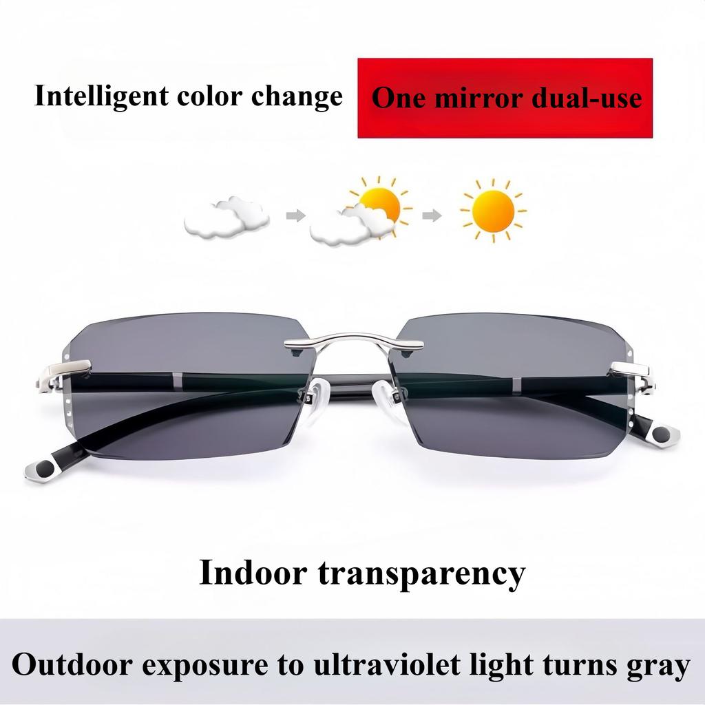 Fashionable Frameless Cut Edge Reading Glasses, Photochromic Anti Blue Light Glasses, Men's and Women's Fashionable Glasses