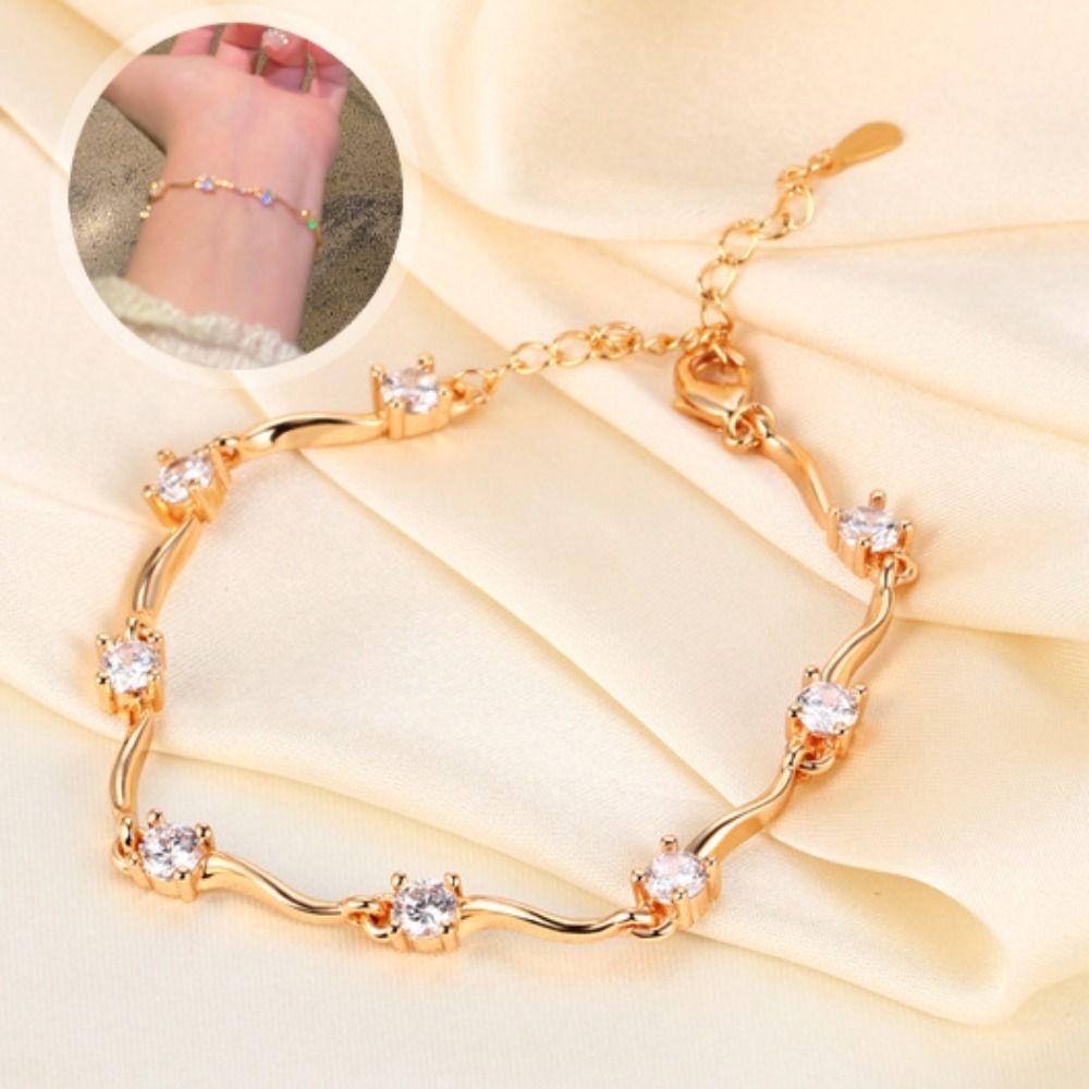2pcs Adjustable Crystal Wave Bracelet Rhinestone Light Luxury Bracelet Couple Bracelets  Gifts