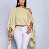 Women's Off-the-Shoulder Batwing Sleeve Top - Casual European & American Style, Elegant Solid Color