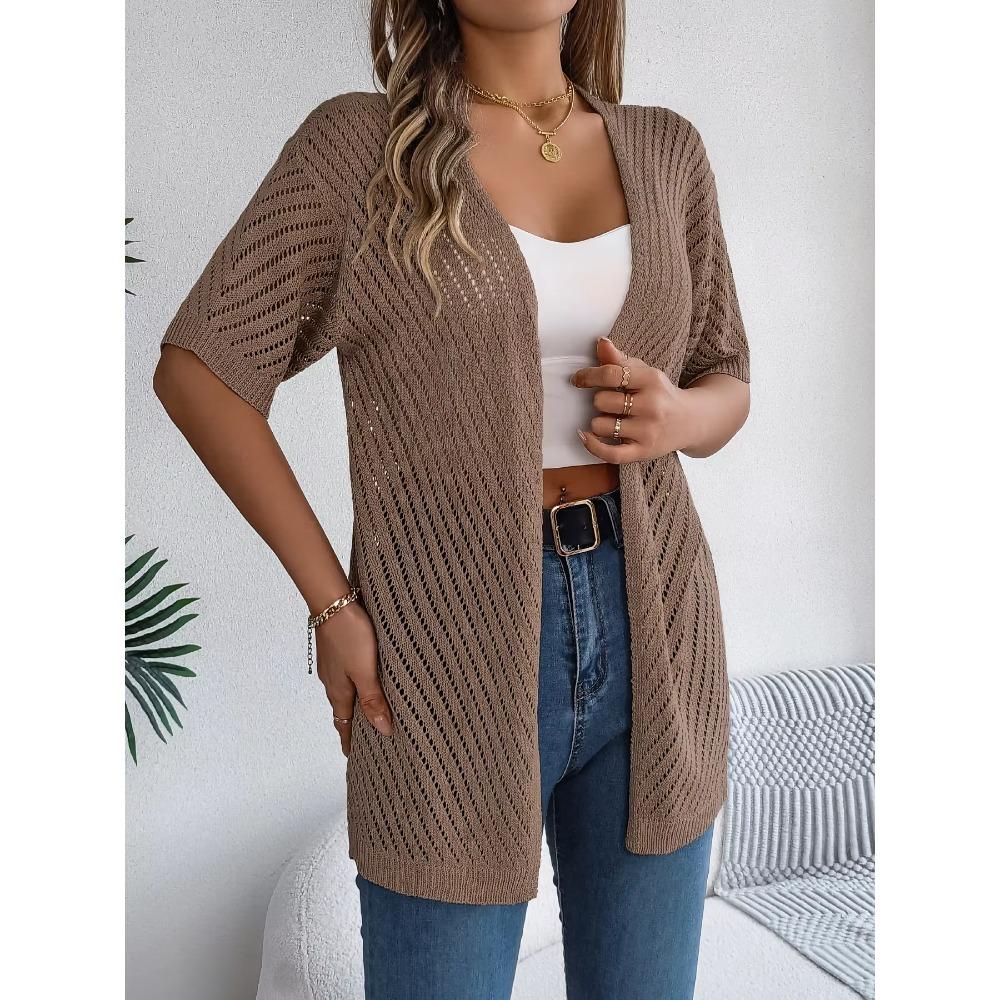 Spring Summer Knitted Cardigan 2026 Casual Solid Color Hollow Out Sun Proof Tops for Women Khaki Black Pink Valentine's Day