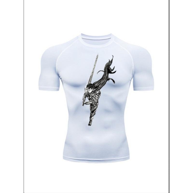 Berserk Guts Anime Print Men's Compression T-Shirt Quick Dry Short Sleeve Workout Gym Athletic Tee