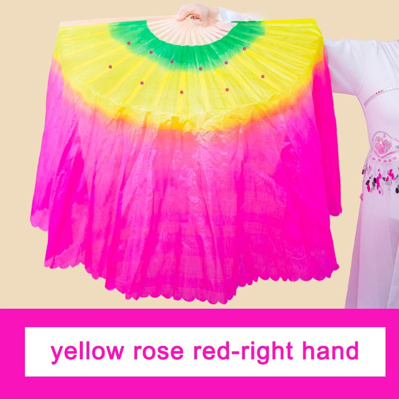 (L R) Hand Chinese Bamboo Imitation Silk Dancing Fan Veils Hand-Made Square Dance Prop Fans Performance Dance Fan