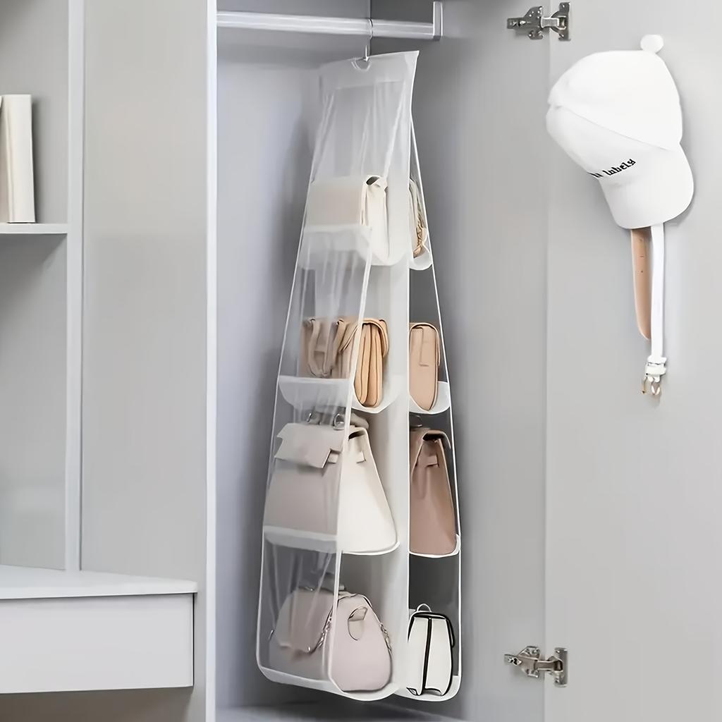 6/8 Grids Space Saving Bag Organizers Multi Layer Hanging Handbag Purse Organizer Bedroom Wardrobe Closet Bag Storage Holder New
