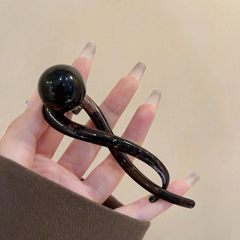 Retro Brown Faux Pearl Hair Clip, Unique Design, Simple and Elegant