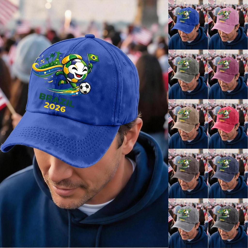 Unisex Vintage Washed Baseball Cap Soccer Fan Hat Embroidered Brazil 2026 Logo Adjustable Strap Back Supporter Headwear