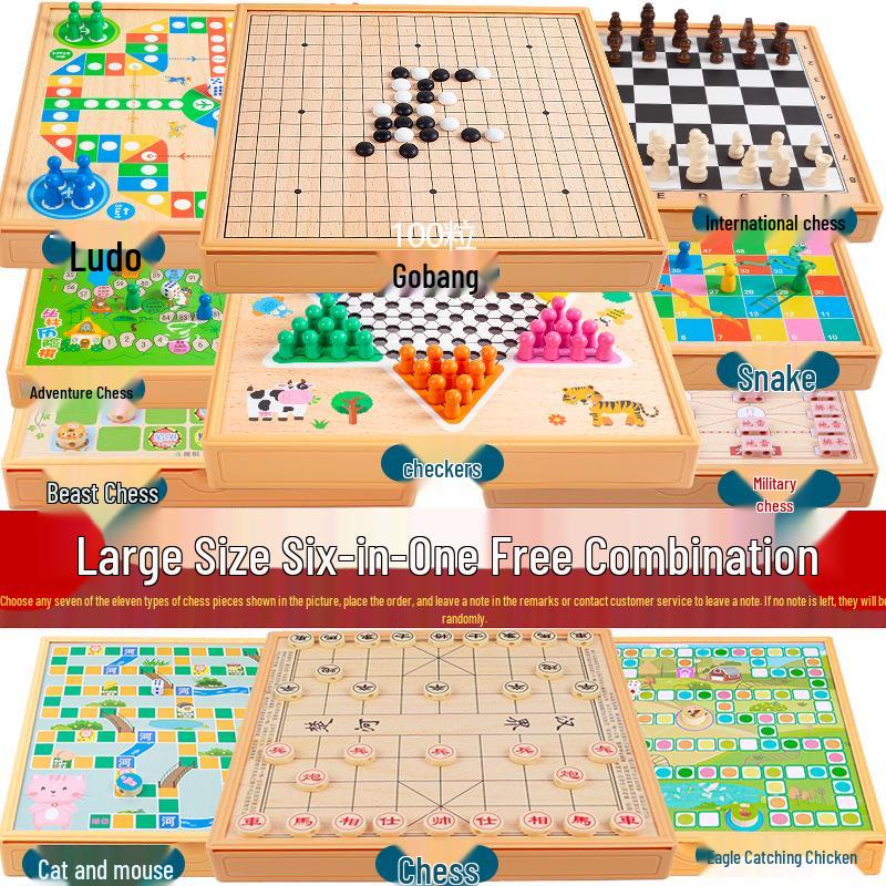 Multi-game Board Set: Ludo, Five-in-a-Row, Chinese Chess, Checkers, Animal Adventure, Kids' Chess