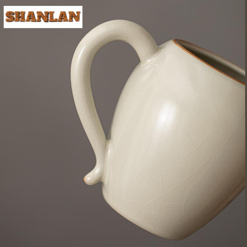 Creative Ru Kiln Porcelain Fair Cup With Ear Handle Pink Peach Branchlet Tea Infuser Zen Chahai Justice Cup Kung Fu Teaset Craft