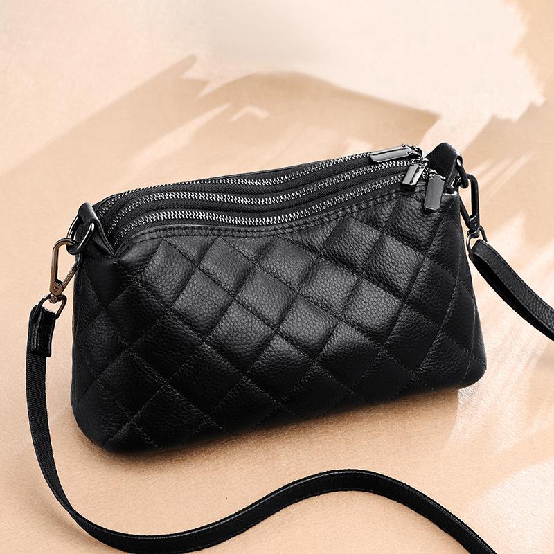 Genuine Leather Rhombus Shoulder Bag Women, Simple Casual Soft Leather Bag Women'S Solid Color Cowhide Messenger Bag