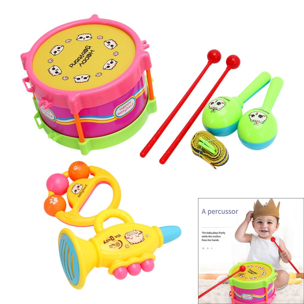 Toddler Percussion Instrument Educational Auditory Development Musical Toy With Drumsticks Trumpet Sand Hammer for Baby