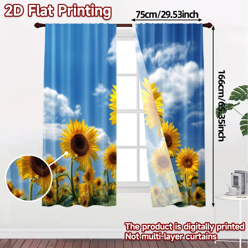 Modern Flat Printing Curtains Without Rod Sunflower Bliss Curtain Fabric Versatile Polyester Outdoor Set Of 2 Made