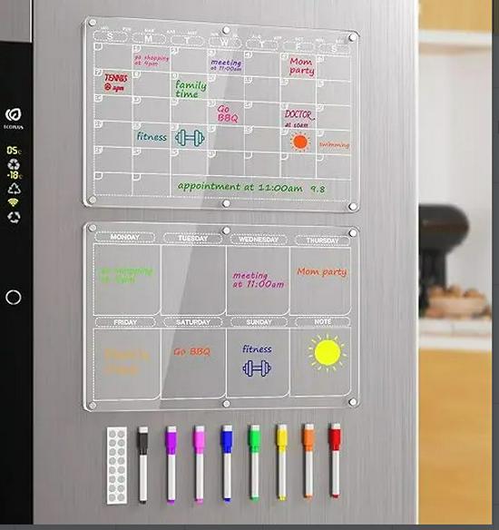 Magnetic Clear Fridge Dry Erase Calendar and Weekly Meal Planner Board