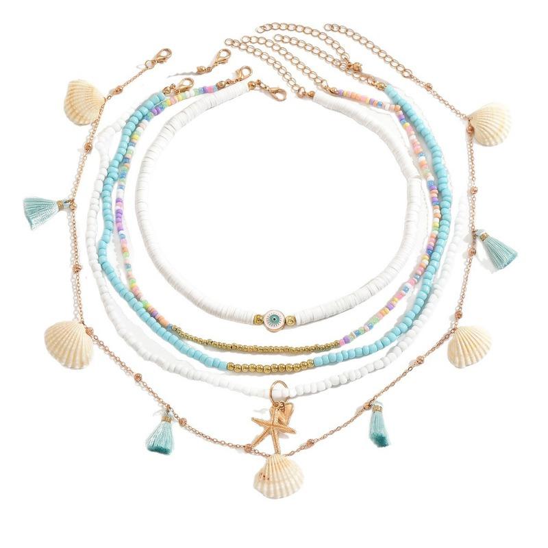 Accessories, Bohemian soft pottery beaded necklace, personalized starfish shell pendant stacked necklace for women
