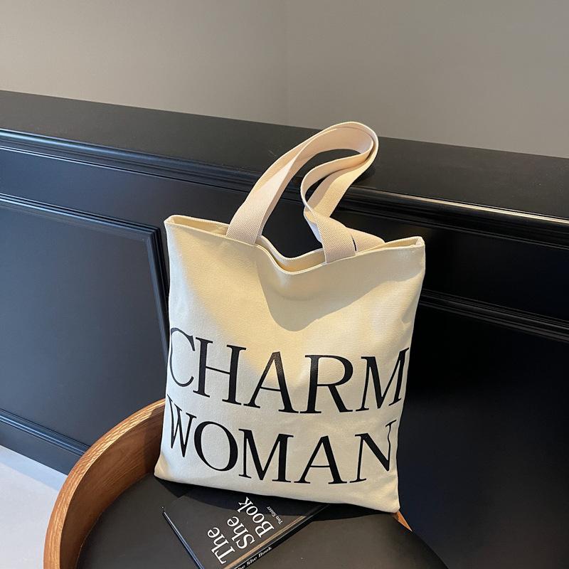 Large Capacity Letter Canvas Bag Women's New Summer Versatile Shoulder Bag Class Commuter Tote Bag