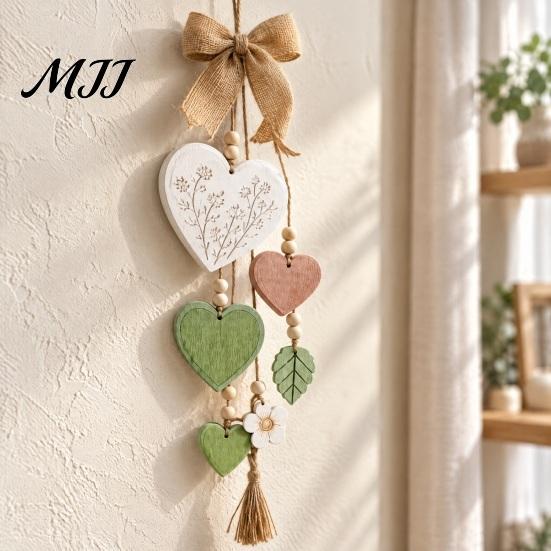 Rustic Wall Decor for Home Wooden Heart Hanging Ornament, Door Hanger with Bow, Pastoral Wood Craft Ornament Tassel, Farmhouse Window Decoration