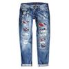 Women's Casual Fashion Printed Ripped Jeans - Trendy Distressed Denim Pants for Comfortable Everyday Wear
