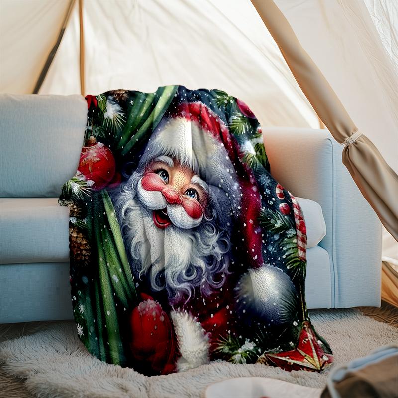 Christmas Santa Claus Theme Printed Blanket - Perfect for Couch, Bed, Travel & Outdoor Use | Machine Washable, Cozy & Durable.