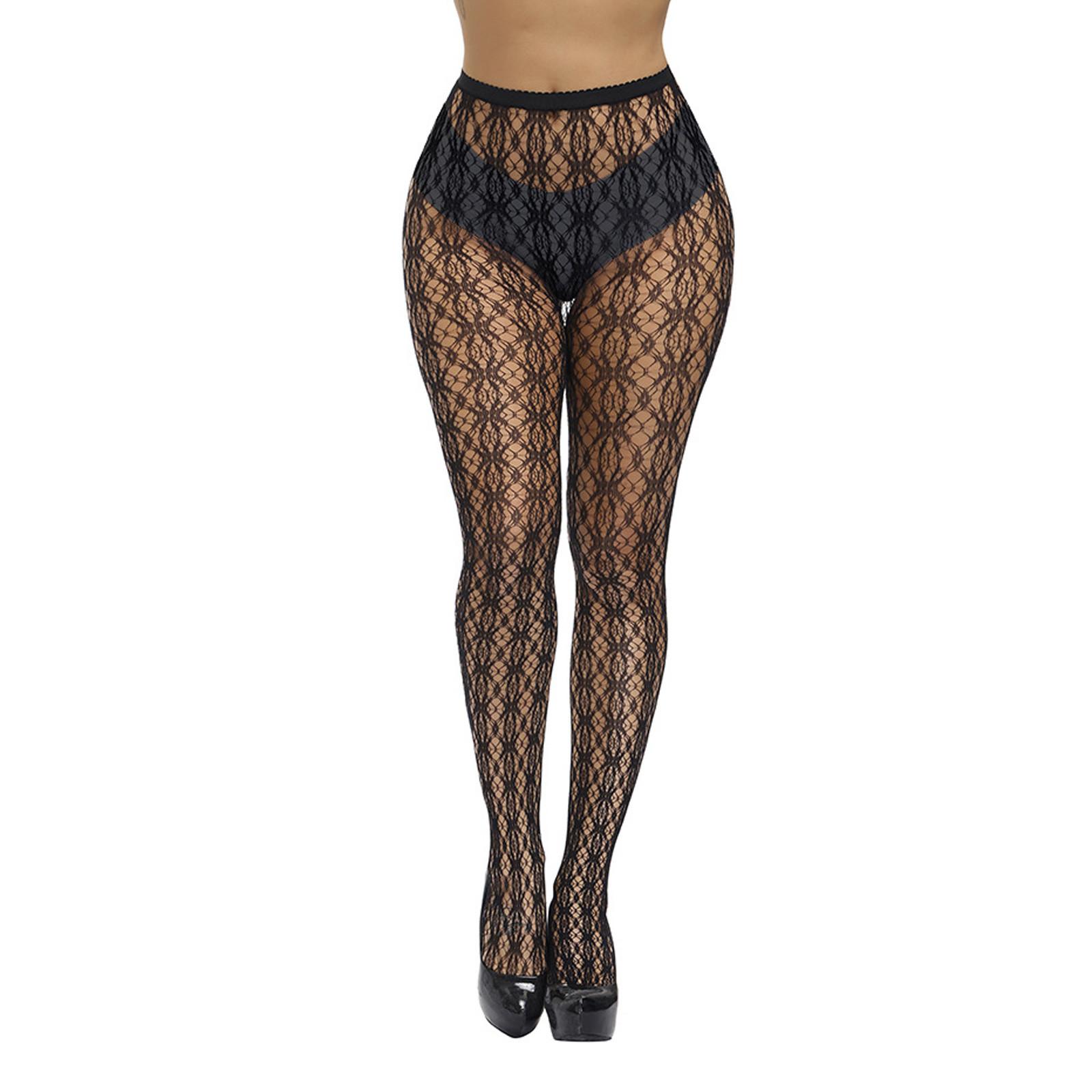 

(проектор)Женские чулки Прозрачные цельные кружевные сетчатые чулки с принтом One Size чёрный