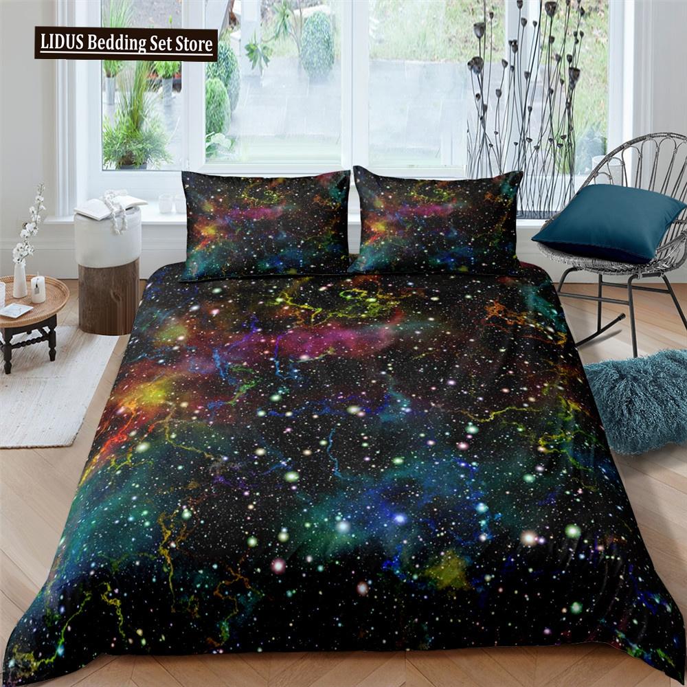 Galaxy Theme Blue Purple Design Duvet Cover Full Size For Girls Boys Teens Kids Gifts Starry Dream Sky Bedding Set Room Decor