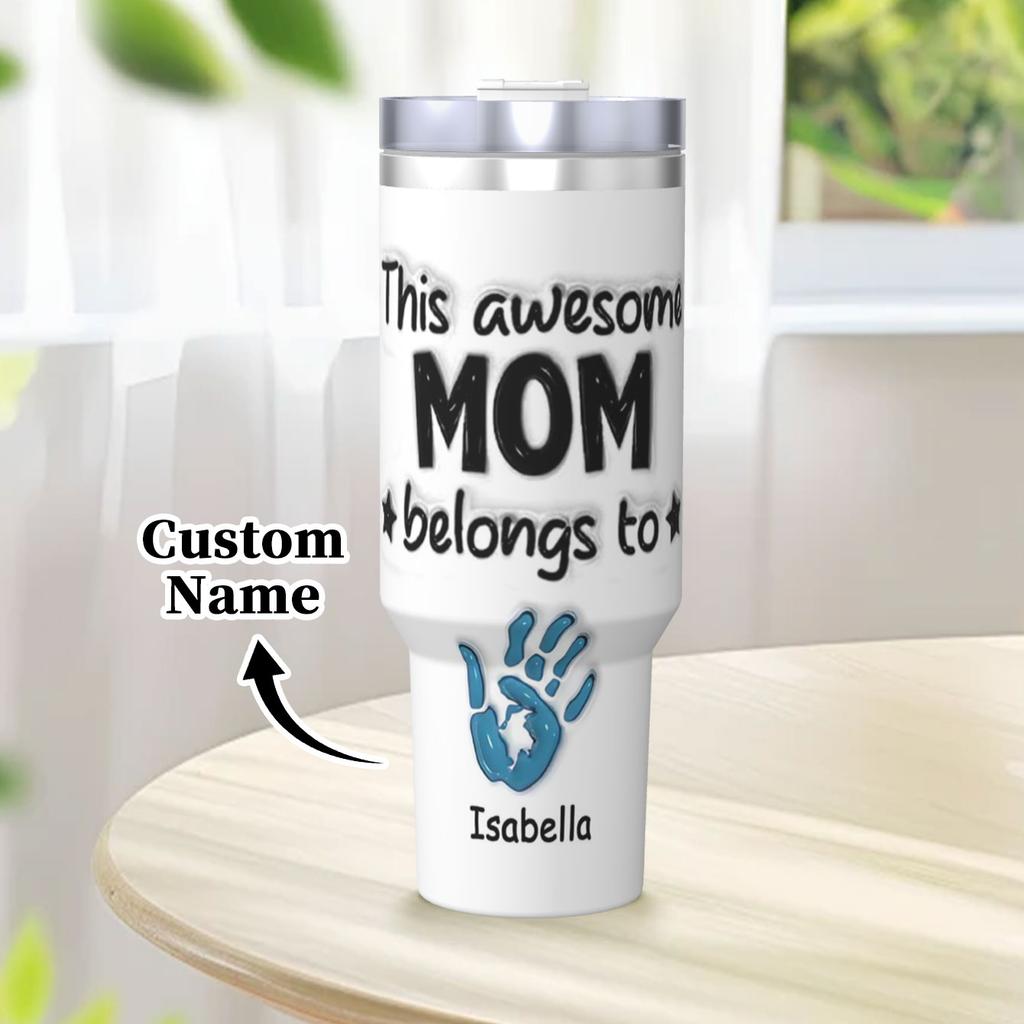 1pc 40oz Water Cup. Customize 6 Kids' Names. Tumbler for Mother's Day/festivals. Handle, Lid Included, Custom Water Bottle