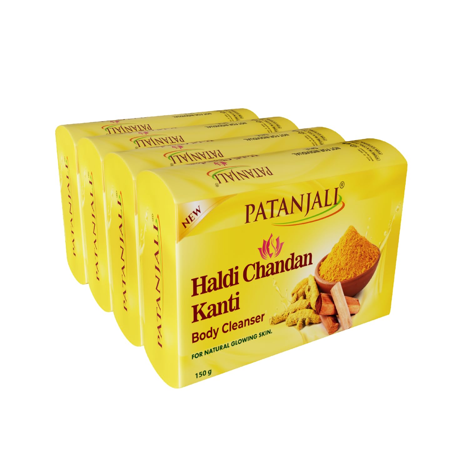 

Patanjali Haldi Chandan Kanti Body Cleanser Soap 150 g X Pack Of 4 Nourishing Moisturizing Bar For Soft Smooth Glowing Skin