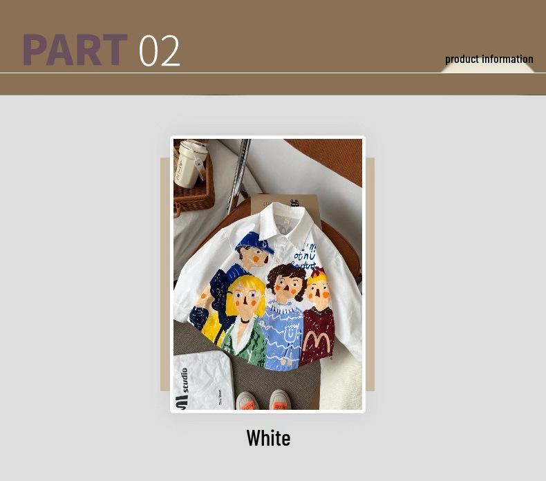 2025 Boys' Spring Cartoon Long-Sleeve Shirt - Korean Style Casual Cotton Top