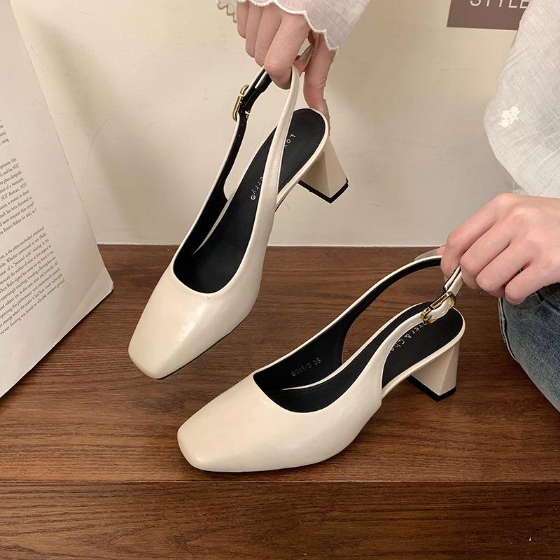 "2025 Sommer Französisch Chic Square-Toe Slingback Heels für Damen"