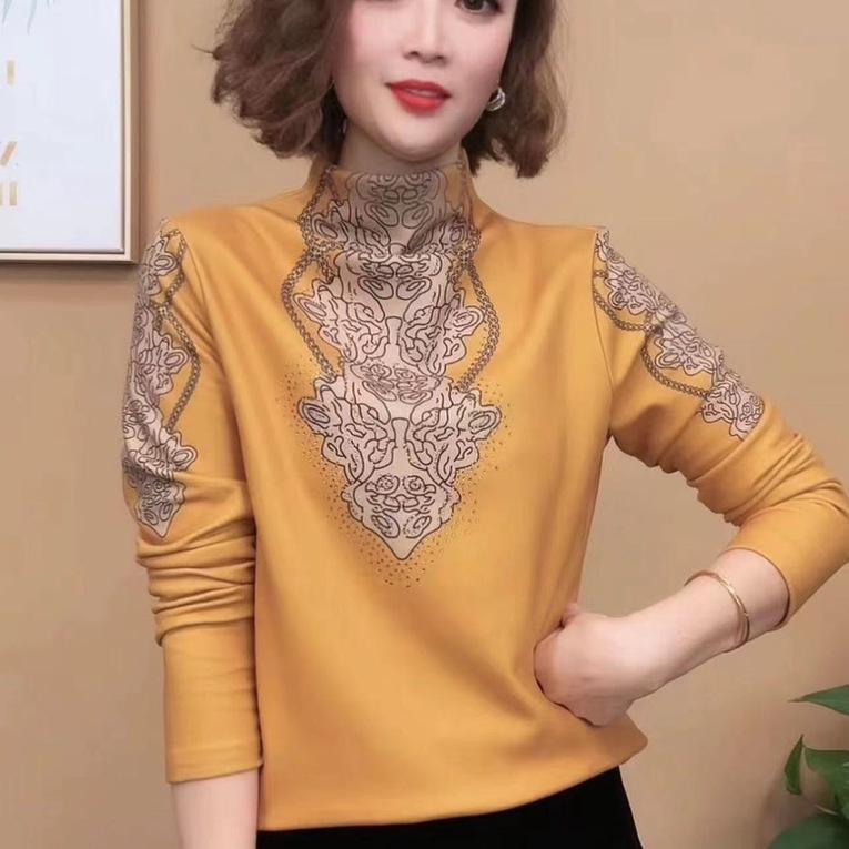 Stylish Velvet-Lined Long Sleeve Winter Shirt with Half-High Neck