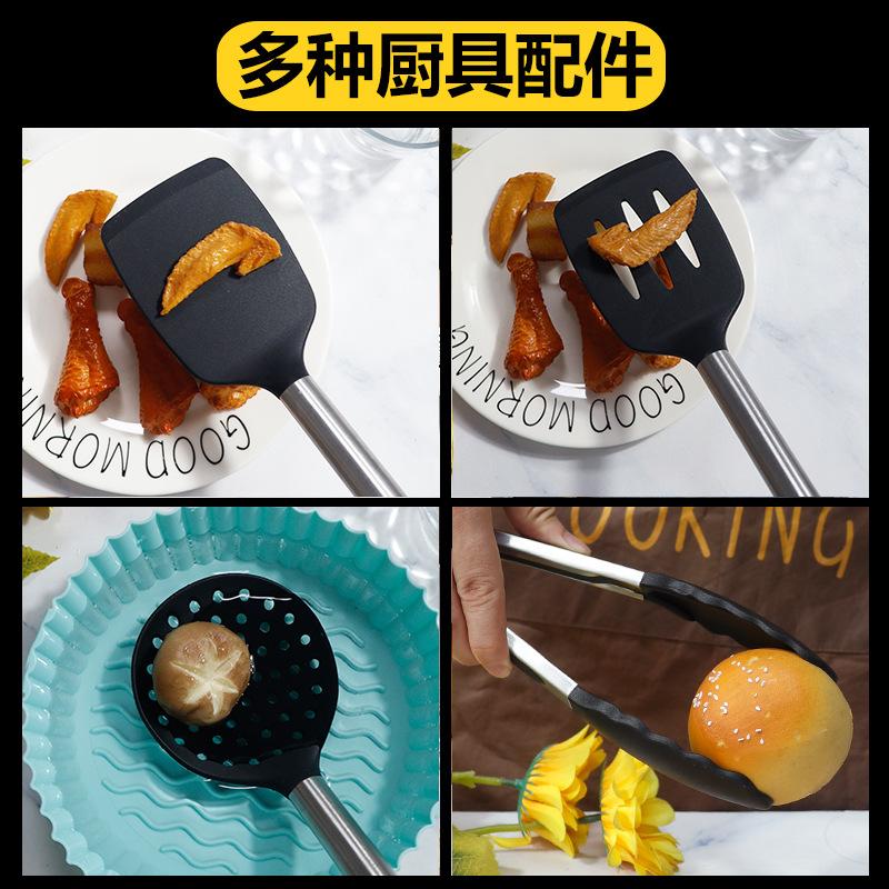 

Silicone spatula spoon 15-piece set Non-stick pan Silicone spatula Stainless steel food grade household silicone kitchenware set dense spoon хакі