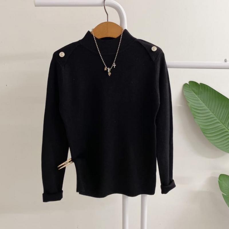 Honey J Women Cosely Shoulder Button Stretch Mock Neck Knit 5color