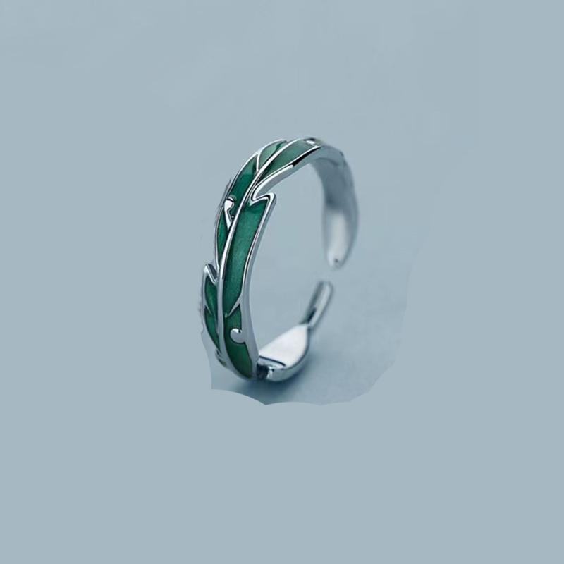 Buyee 925 Sterling Silver Fashion Ring Finger Light Green Leaf Open Ring for Woman Man Party Fine Jewelry Circle with Box