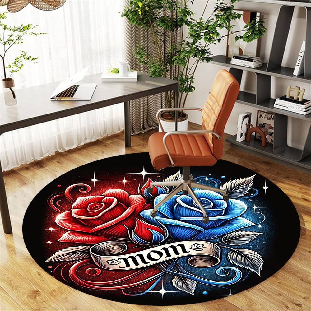 1pc Rose, Mom Round Chair mat Area Rug - Non-Slip, Floor Mat for Office, Bedroom, Ideal home decor Christmas Gift p0811480