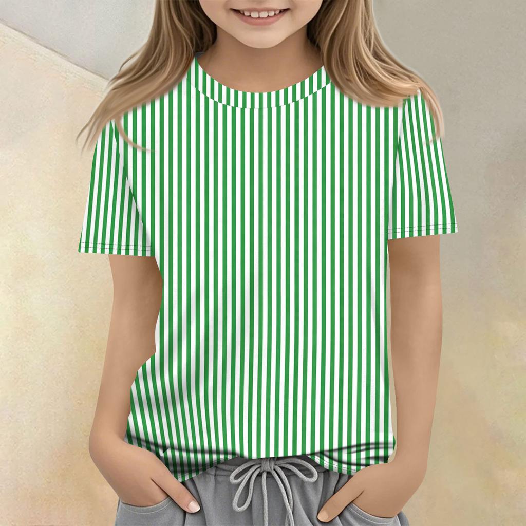 Barnrandigt Tryck Rund Hals Kort Ärm Casual T-shirt Lättviktigt Bekvämt Mjukt Tyg Lämpligt för Dagligt Bruk och Utomhusaktiviteter