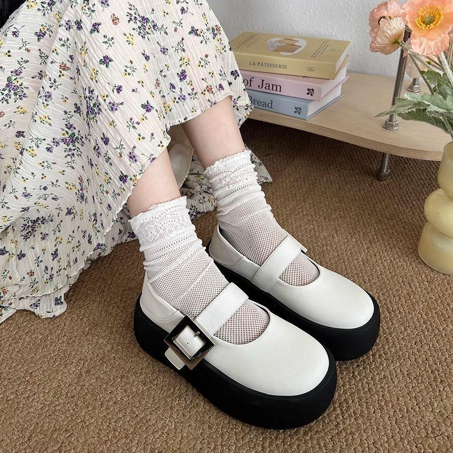 Big head and small leather shoes, new models in autumn and winter 2025, simple shallow mouth thick-soled muffin, one word Mary Jane boat shoes, sing