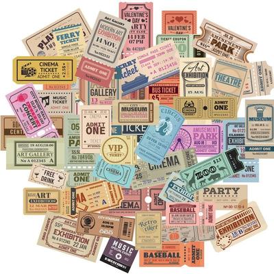 50PCS Vintage Ticket Stickers (Version 2) - High-Aesthetic Supplies for Journal Collage & DIY Background Decor AnimeWorlds Store