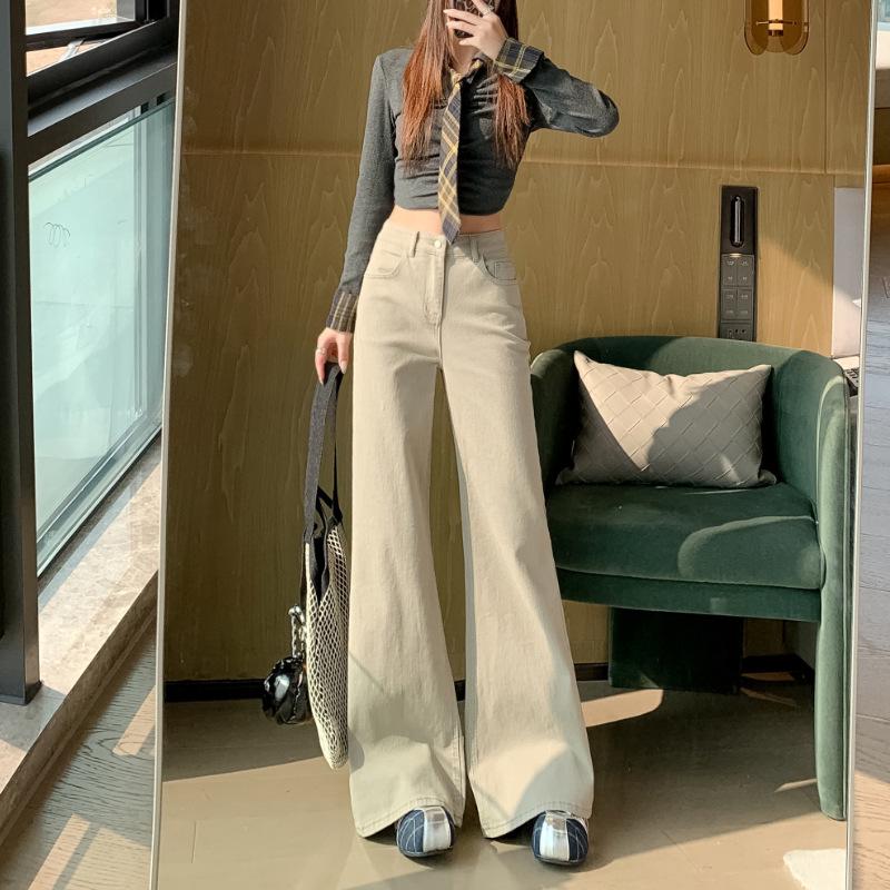 Milk Tea Color Micro-Flare High-Waisted Jeans for Women - Spring 2026 Collection L