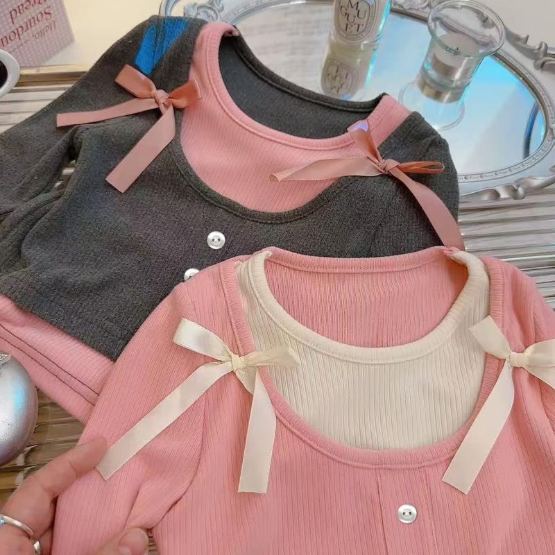 Girls T-shirts Spring Autumn Casual Tops for Kids Fake Two-piece Children Undershirts Long-sleeved Toddler Bottom Baby Outfits