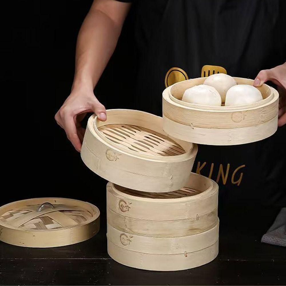 New Handmade Bamboo Steamer Stackable Large Capacity Dumpling Steamer with Lid Steamer Basket for Chinese Food Making