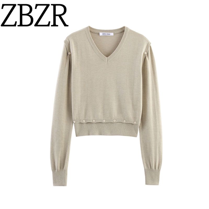 Zbzr Autumn New Women clothes Western Style Fashion Button Decoration Detachable V-neck Long sleeve Knit 3920289
