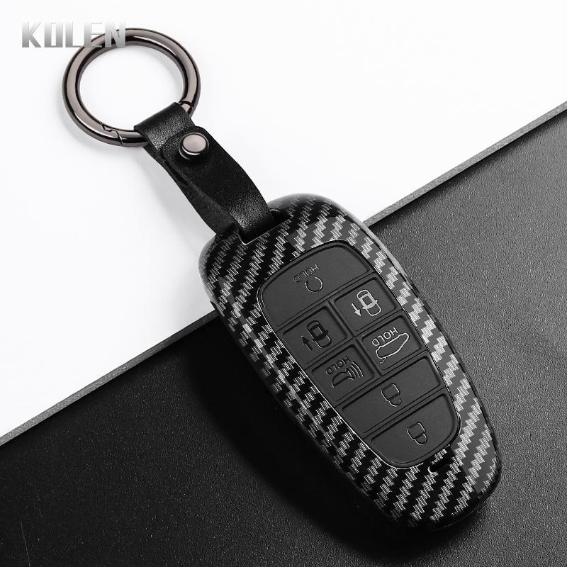 Abs Carbon Fiber Style Car Key Case Cover For Hyundai Santa Fe Tucson Nexo Nx4 Atos Prime Solaris Protected Fob Accessories