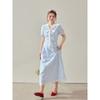 Zhang Daren 2026 Summer Plus Size Women's Dress for Chubby Girls, Slimming and Elegant Dress, Retro Style Blue A-Line Dress