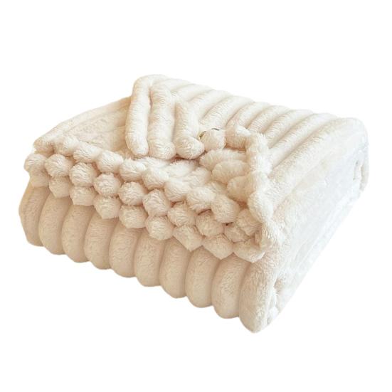 Furry Throw Blanket Fluffy Thick Bubble Blanket Cozy Warm Striped Plush Blanket for Couch Sofa Bedroom Living Room Winter Use